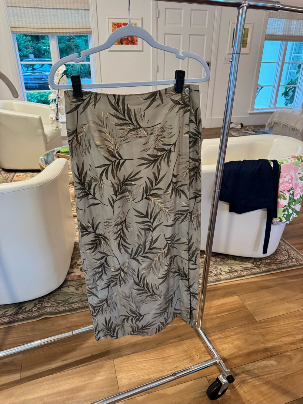 Talbots Olive Leaf Print Midi Skirt in Neutral Green with matching jacket